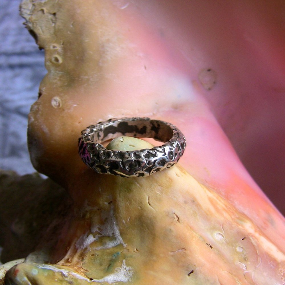 Rusticated Coral Reef inspired silver band ring